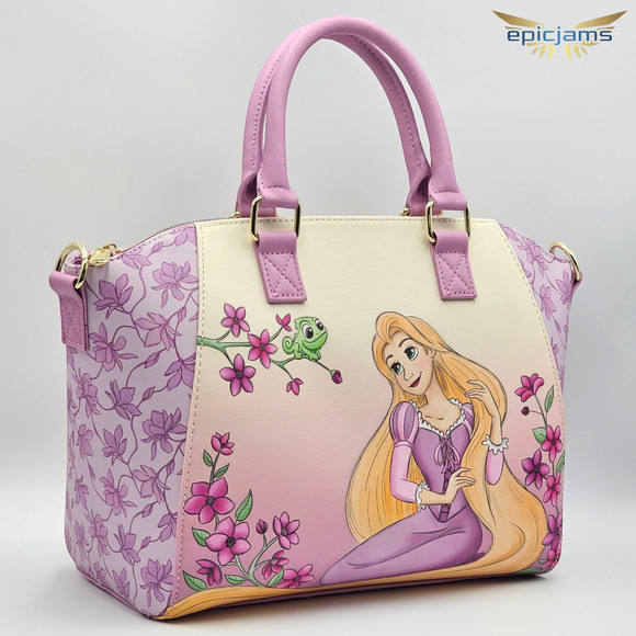 Loungefly Disney Tangled Rapunzel & Pascal Flower Pink Satchel Purse Bag New - Picture 3 of 6